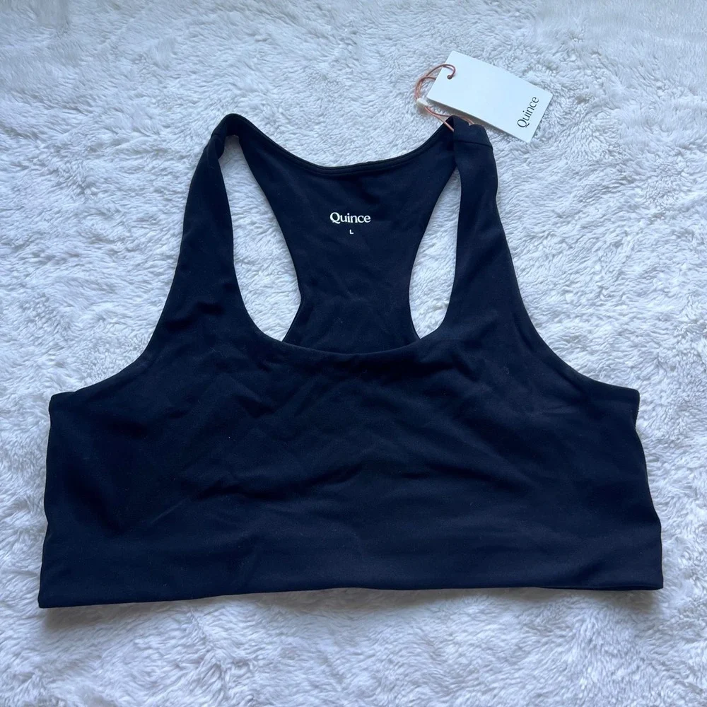 Quince Womens Ultra-Soft Performance Racerback Sports Bra Black Size Large NEW